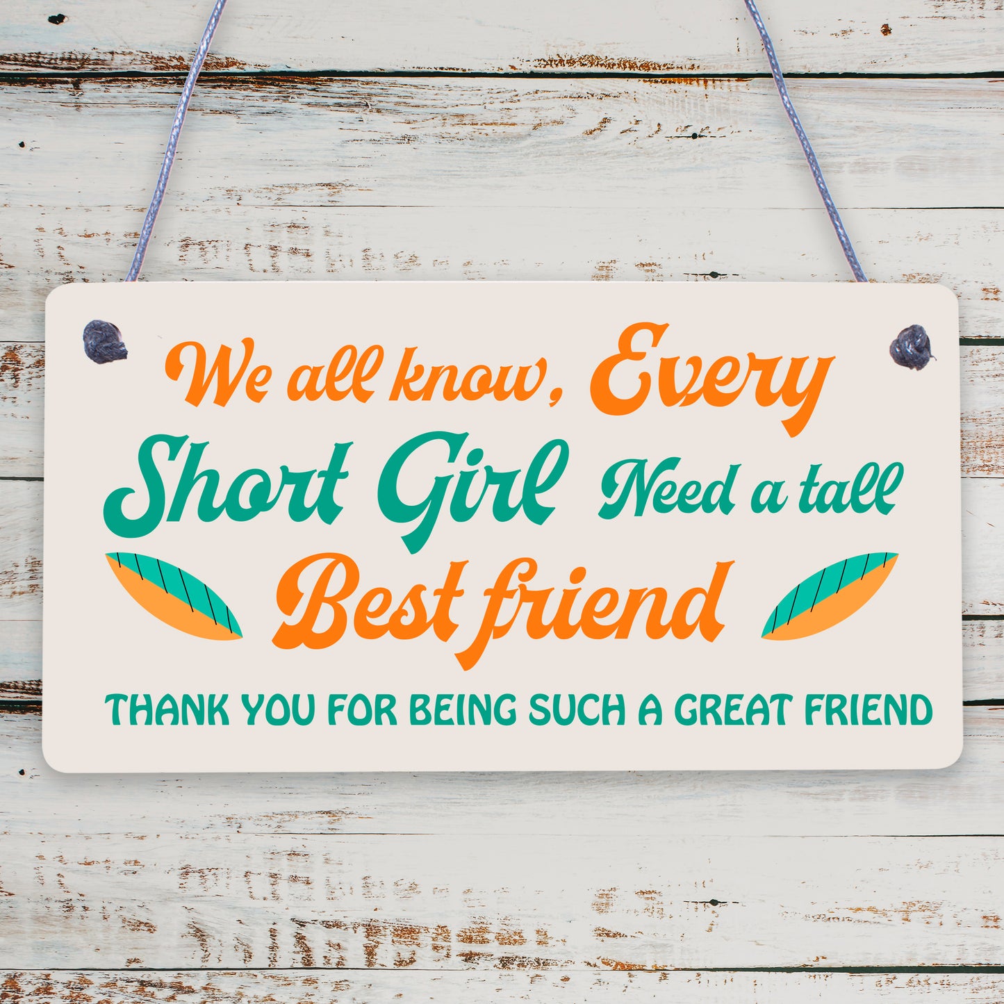 Every Short Girl Needs a Tall Best Friend Hanging Sign Gift Birthday THANK YOU