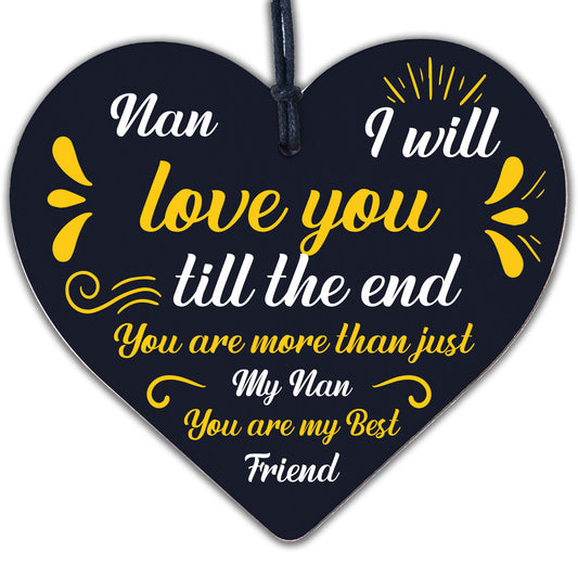 Nan Best Friend Gift Wooden Heart Birthday Mothers Day Gift For Nan