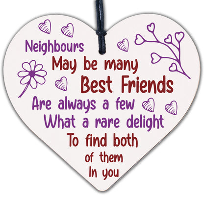 Neighbour Friendship Gift Handmade Wooden Heart Best Friend Plaque Thank You