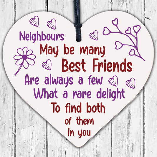 Neighbour Friendship Gift Handmade Wooden Heart Best Friend Plaque Thank You