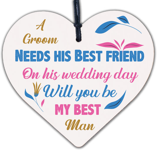 Best Friend Will You Be My Best Man Wood Heart Wedding Favour Invite Asking Gift