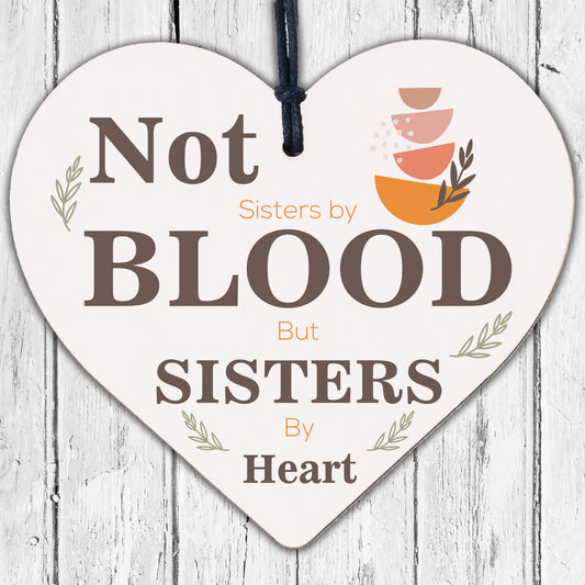 Sisters By Heart Friendship Sign Wood Heart Best Friend Plaque Gift Shabby Chic