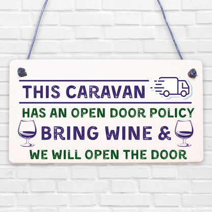 Open Door Policy Caravan Wood Plaque Shabby Chic Sign Best Friend Alcohol Gift