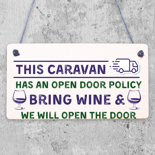 Open Door Policy Caravan Wood Plaque Shabby Chic Sign Best Friend Alcohol Gift