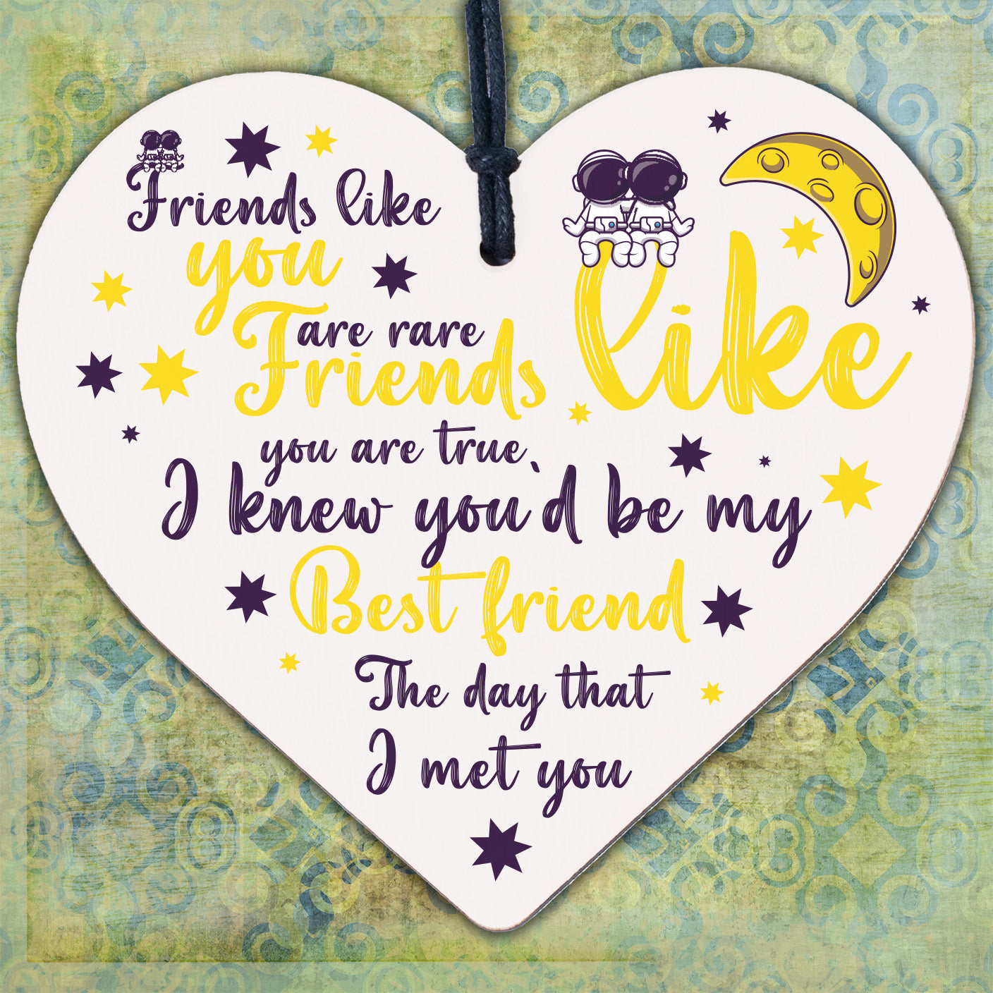 Rare Best Friends Friendship Sign Wood Heart Birthday Plaque Chic Thank You Gift