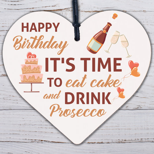 Prosecco Happy Birthday Wooden Heart Mum Daughter Best Friend Card Alcohol Gifts