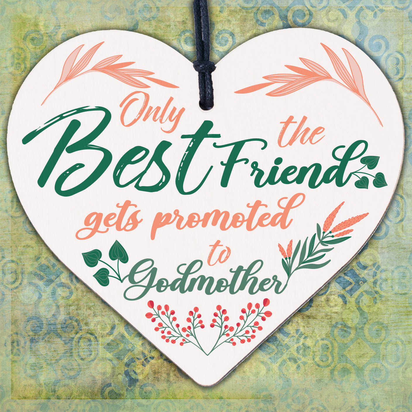 Godmother Gift Friendship Best Friend Christening Handmade Wooden Heart Gift