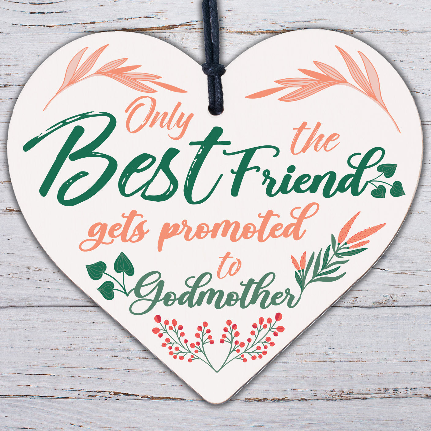 Godmother Gift Friendship Best Friend Christening Handmade Wooden Heart Gift