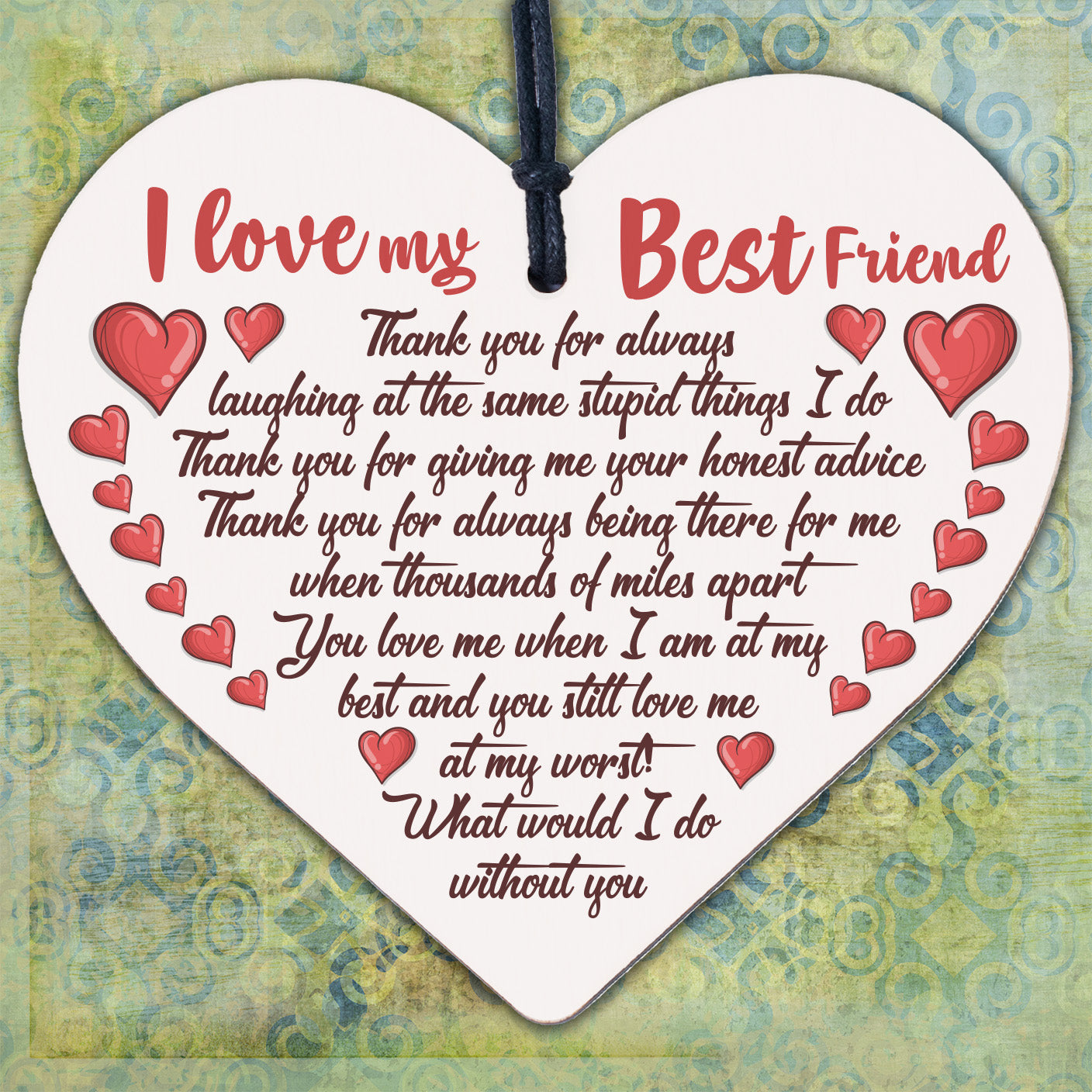 Love Best Friend Friendship Sign Women Birthday Plaque Chic Wood Heart Thank You