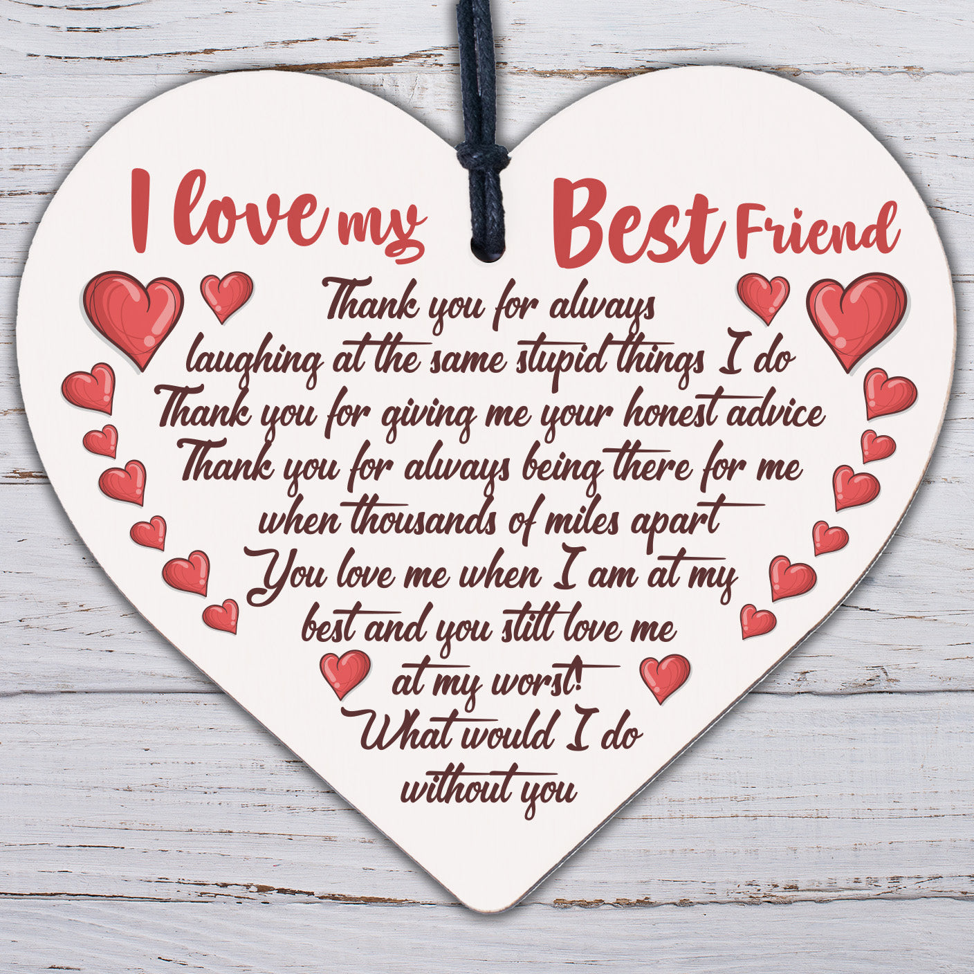 Love Best Friend Friendship Sign Women Birthday Plaque Chic Wood Heart Thank You