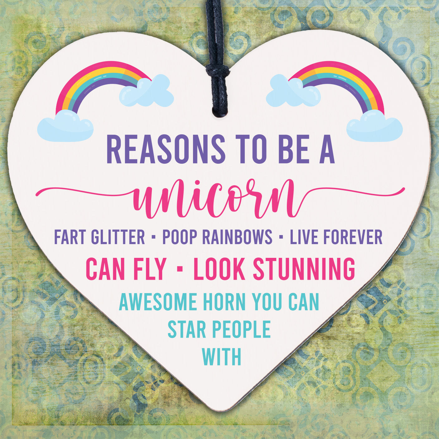 Reasons To Be A Unicorn Novelty Wooden Hanging Heart Shabby Chic Friendship Gift