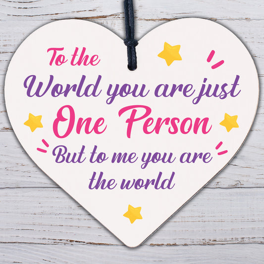 To Me You Are The World Wooden Hanging Heart Cute Love Gift Plaque Friends Sign