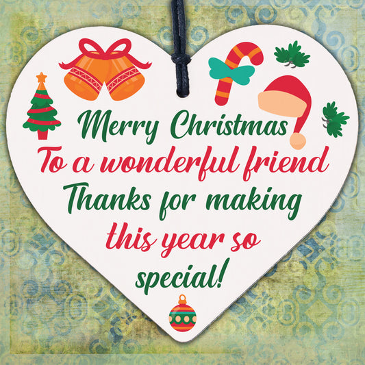 Christmas Friendship Friend Thank You Gift Wood Hanging Heart Bauble Decoration