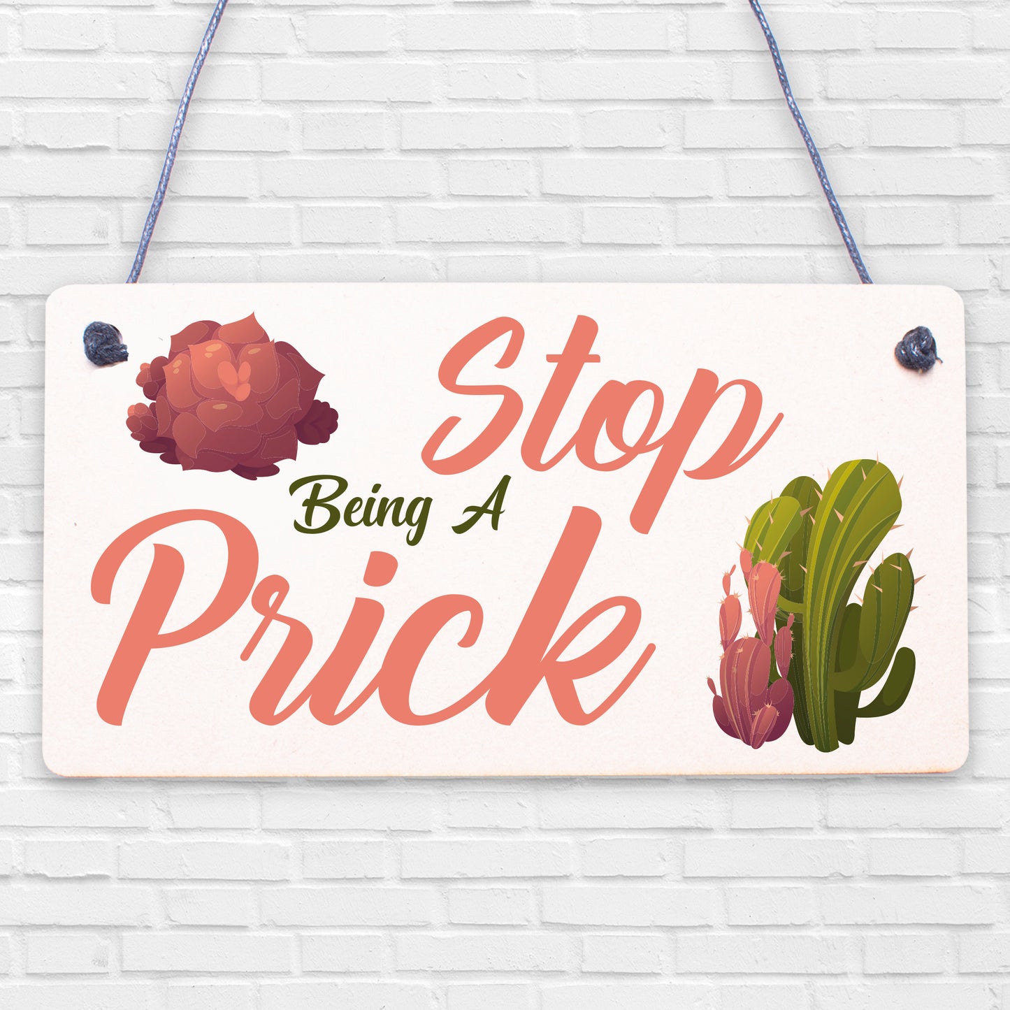 Stop Being A Prick Cactus Funny Present Wood Hanging Plaque Friendship Gift Sign