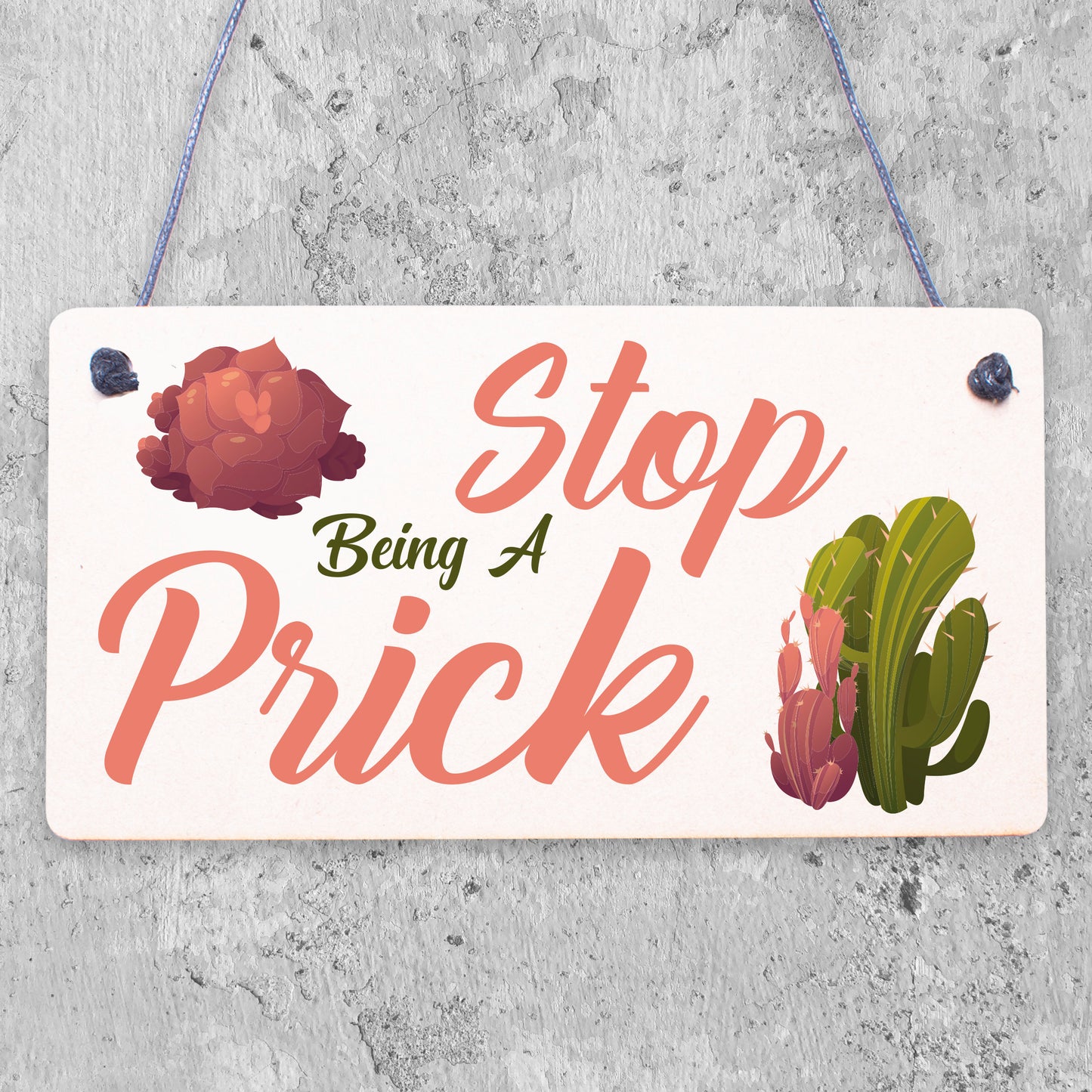 Stop Being A Prick Cactus Funny Present Wood Hanging Plaque Friendship Gift Sign