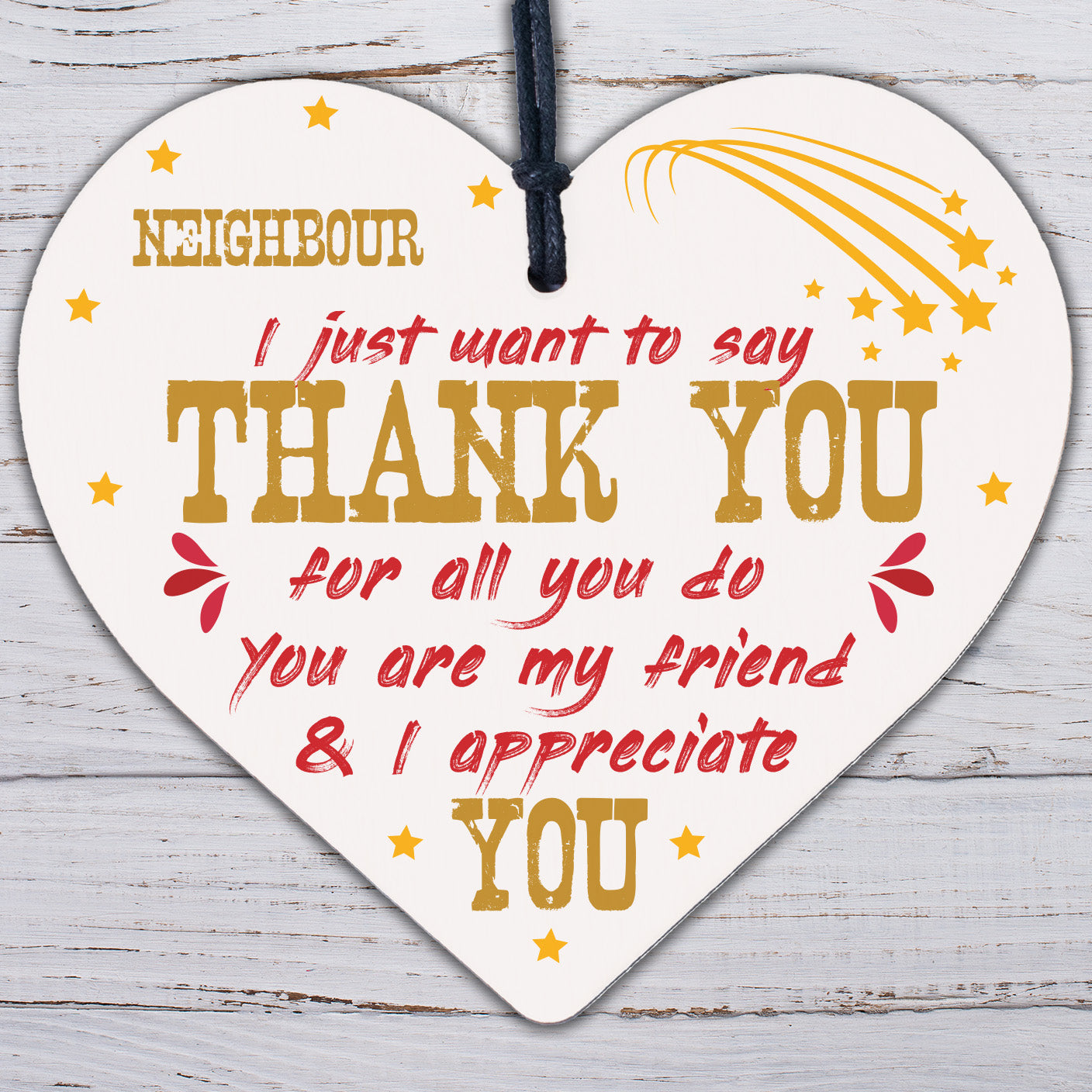 Neighbour Thank You Gift Handmade Wooden Heart Sign Friendship Gift For Friend