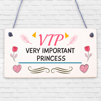 VIP Princess Novelty Hanging Plaque Friendship Gift Daughter Bedroom Door Sign