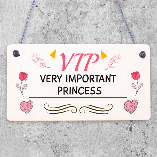 VIP Princess Novelty Hanging Plaque Friendship Gift Daughter Bedroom Door Sign