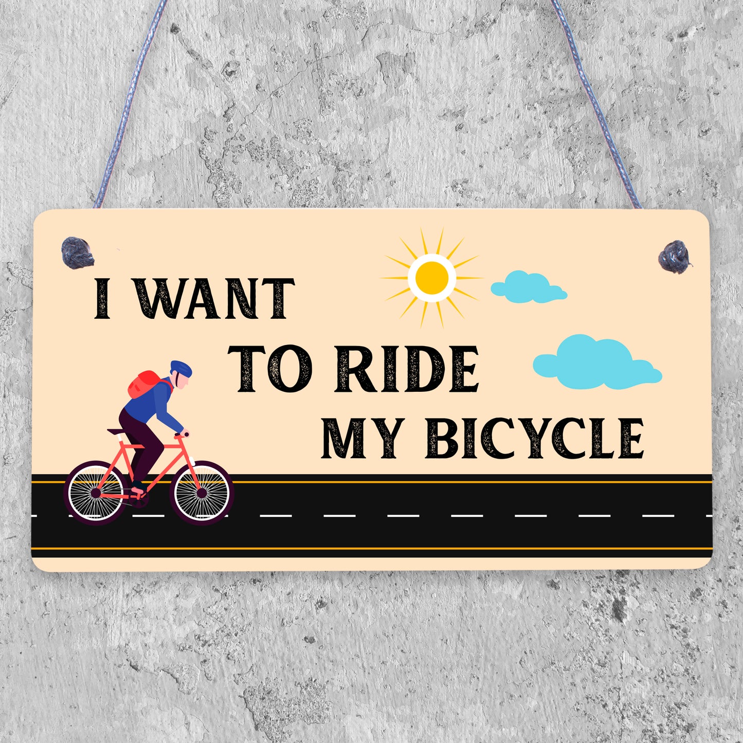 Want To Ride My Bicycle Biking Cyclist Funny Hanging Plaque Friendship Gift Sign