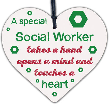 Social Worker Gift THANK YOU Wood Heart Birthday Christmas Colleague Friend Gift