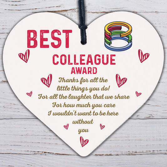 Best Colleague Award Hanging Heart Plaque Work Friendship FRIEND Sign Thank You