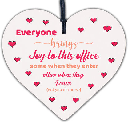 Bring Joy To The Office Colleague Novelty Wood Heart Leaving Gift Office Plaque