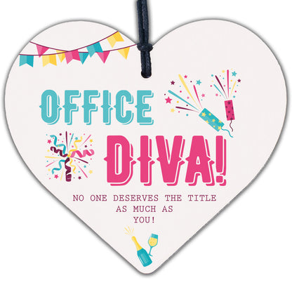 Office Diva! Wooden Hanging Heart Colleague Gift Novelty Work Office Funny Sign