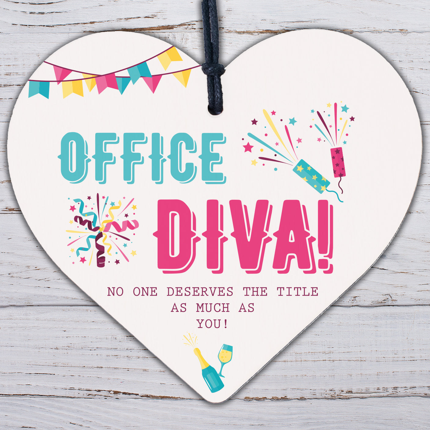 Office Diva! Wooden Hanging Heart Colleague Gift Novelty Work Office Funny Sign