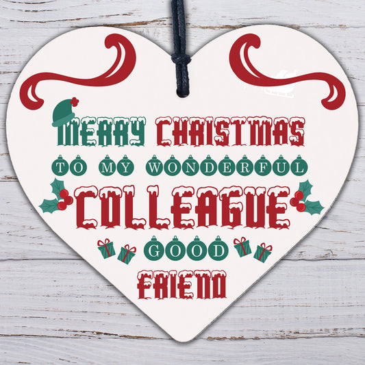 Christmas Colleague Friendship Gifts Secret Santa Wooden Heart Sign Decoration