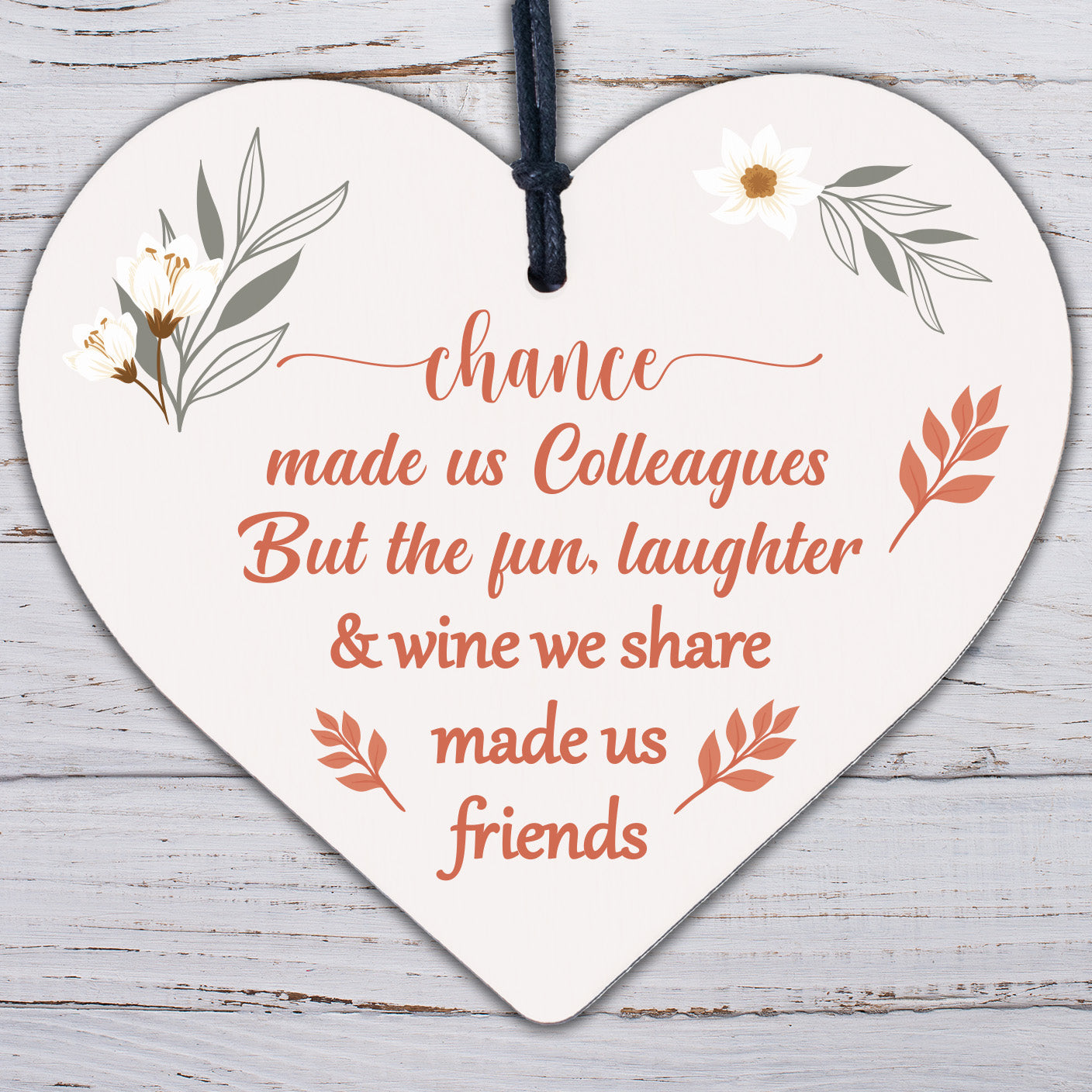 Colleagues Fun, Laughter & Wine Novelty Wooden Heart Leaving Gift Plaque