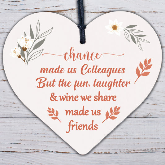 Colleagues Fun, Laughter & Wine Novelty Wooden Heart Leaving Gift Plaque