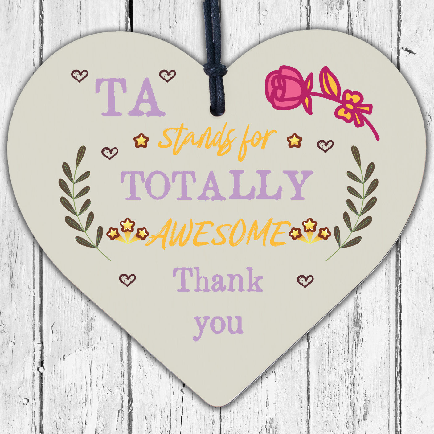 TA Teaching Assistant Thank You Gifts Wooden Heart Plaque Teacher Leaving Gift