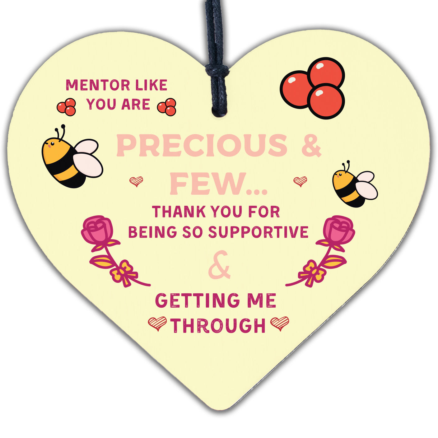 THANK YOU MENTOR Teacher Midwife Tutor Gift Hanging Wooden Heart Support Sign