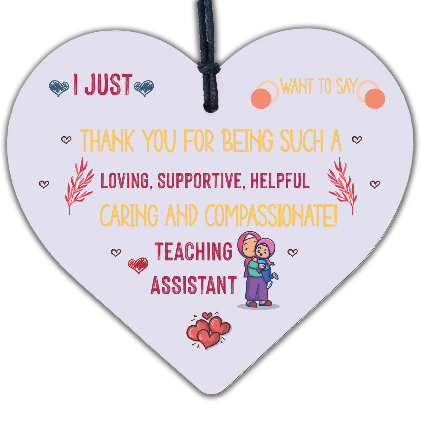 Teaching Assistant Thank You Gift Wood Heart Teacher Nursery Leaving School Gift