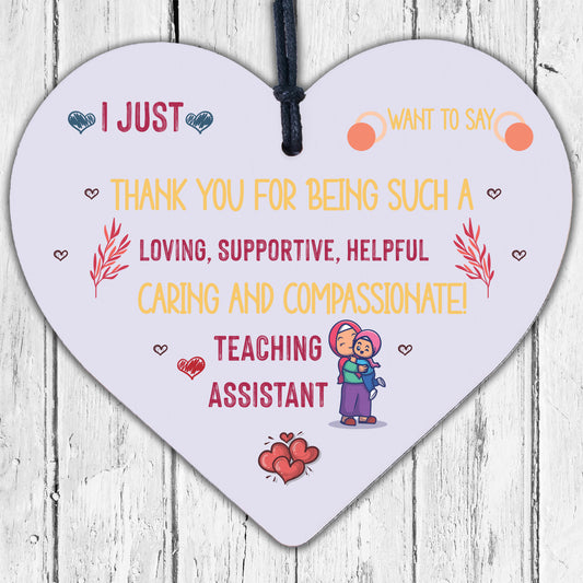 Teaching Assistant Thank You Gift Wood Heart Teacher Nursery Leaving School Gift