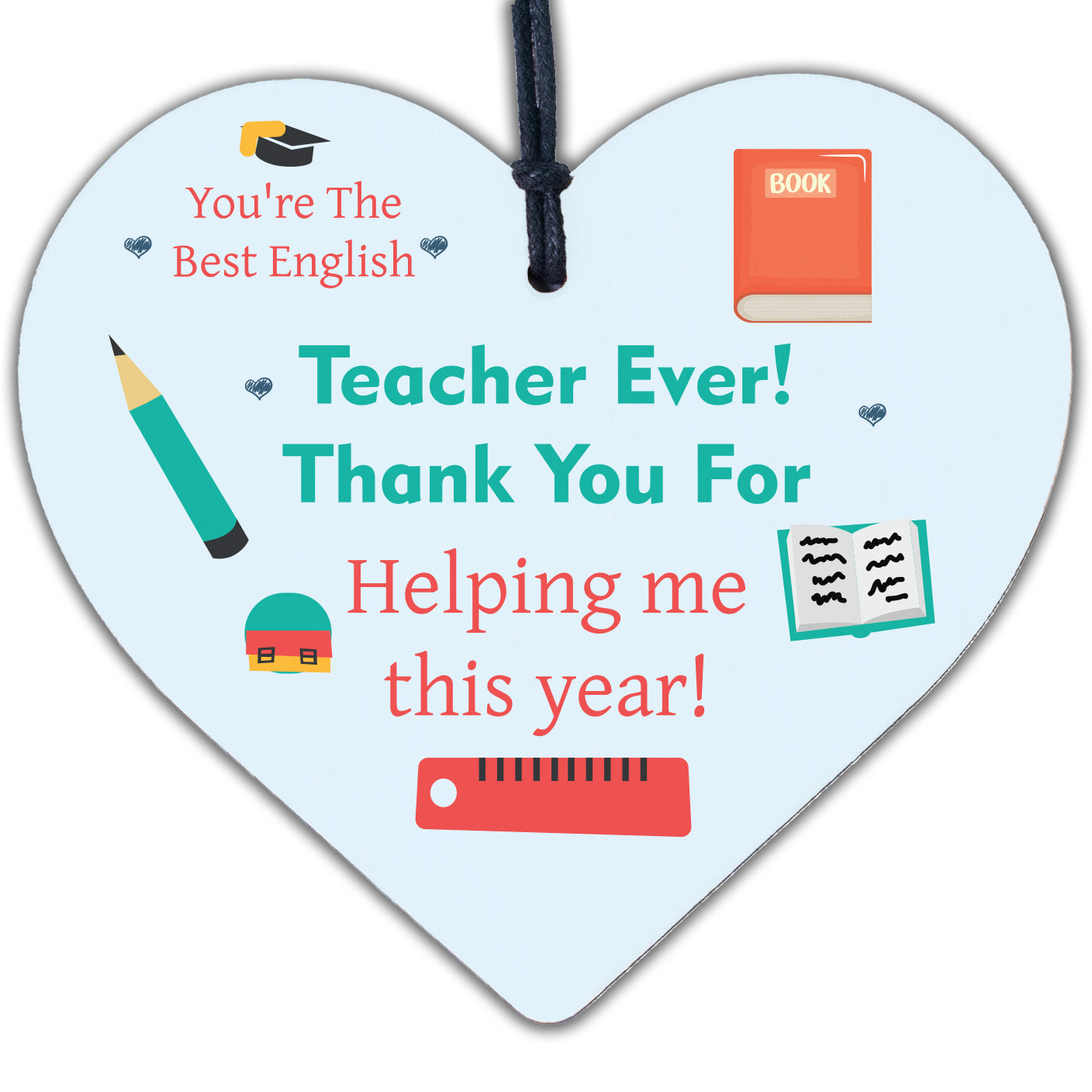 Teacher Wooden Heart Thank You Gifts for English Teacher Leaving Gift Keepsake