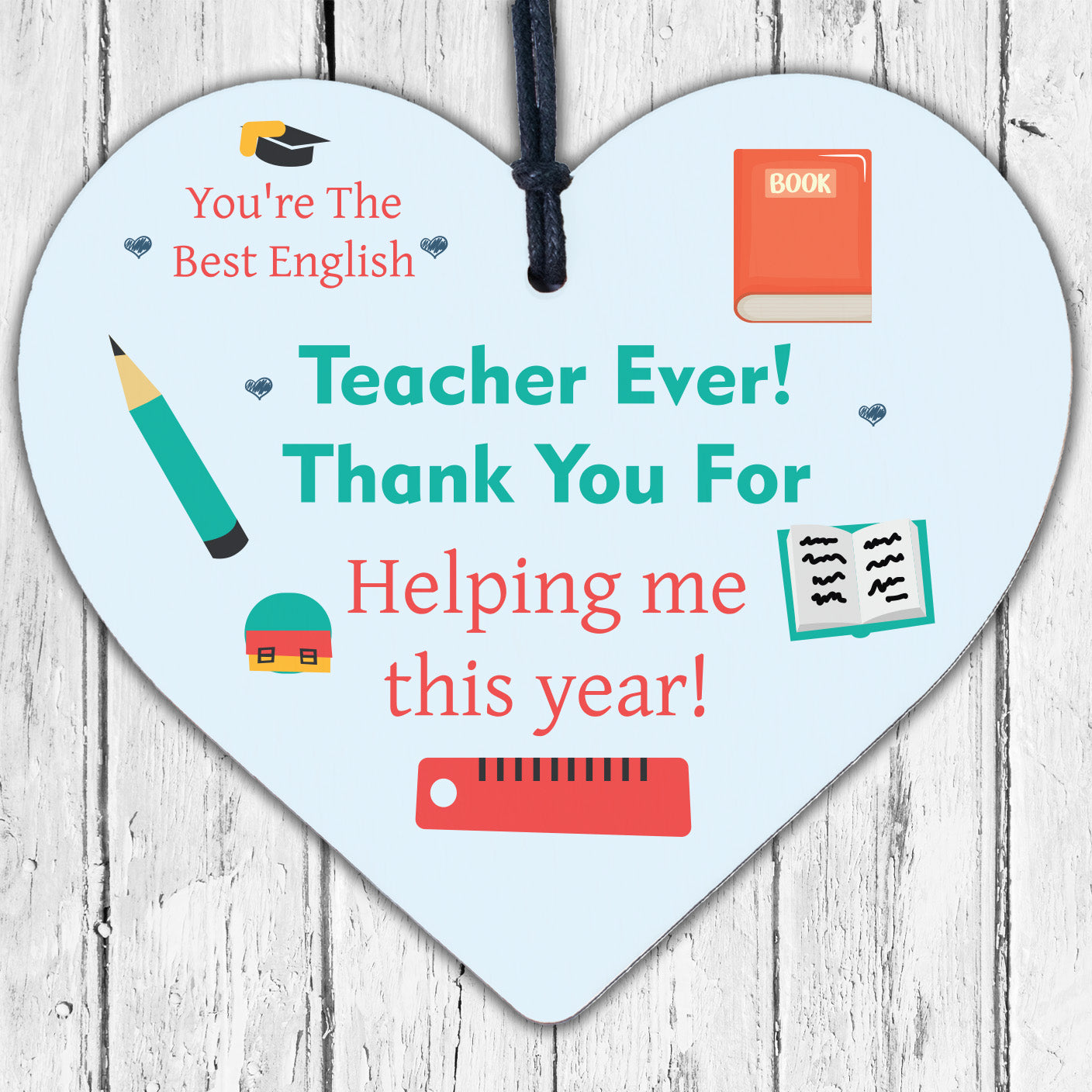 Teacher Wooden Heart Thank You Gifts for English Teacher Leaving Gift Keepsake