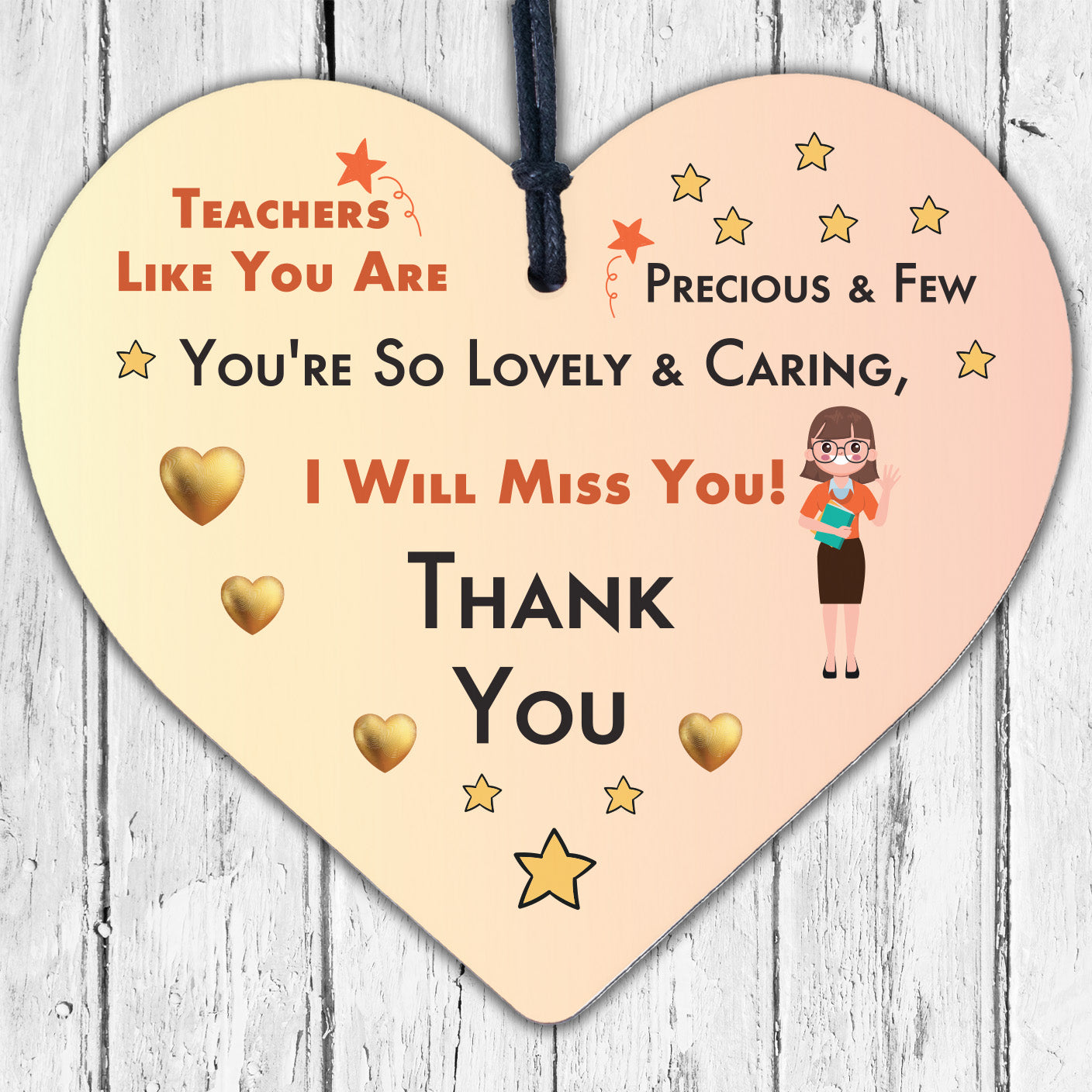 Teachers Are Precious Wooden Hanging Heart Shabby Chic Thank You Plaque Gift