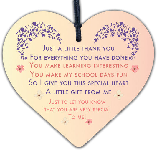 Just A Little Thank You Wood Heart Gift For Teacher Teaching Assistant Leaving