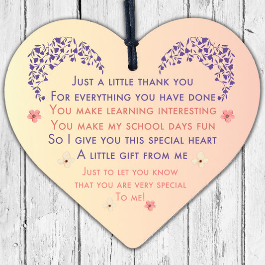 Just A Little Thank You Wood Heart Gift For Teacher Teaching Assistant Leaving