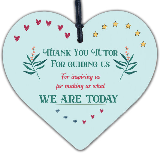 Thank You Tutor Teacher Mentor Support Wooden Heart Leaving Gift Plaque Sign