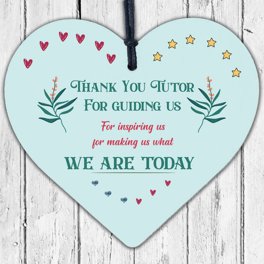 Thank You Tutor Teacher Mentor Support Wooden Heart Leaving Gift Plaque Sign