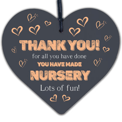 Thank You Nursery Teacher Gift Wooden Heart Sign Preschool Leaving Present