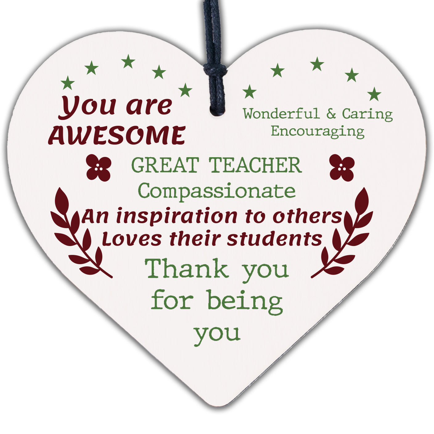 Great Teacher Leaving Nursery/School Wood Heart Plaque Preschool Thank You Gift