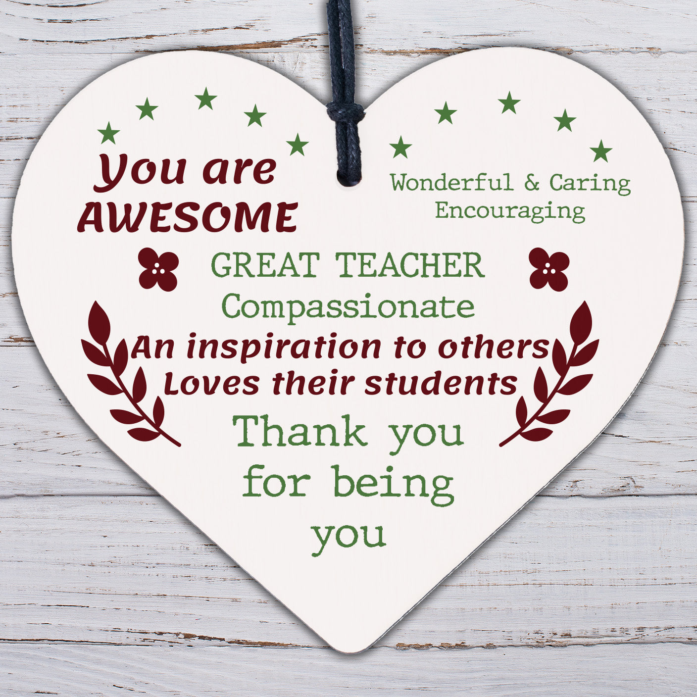 Great Teacher Leaving Nursery/School Wood Heart Plaque Preschool Thank You Gift