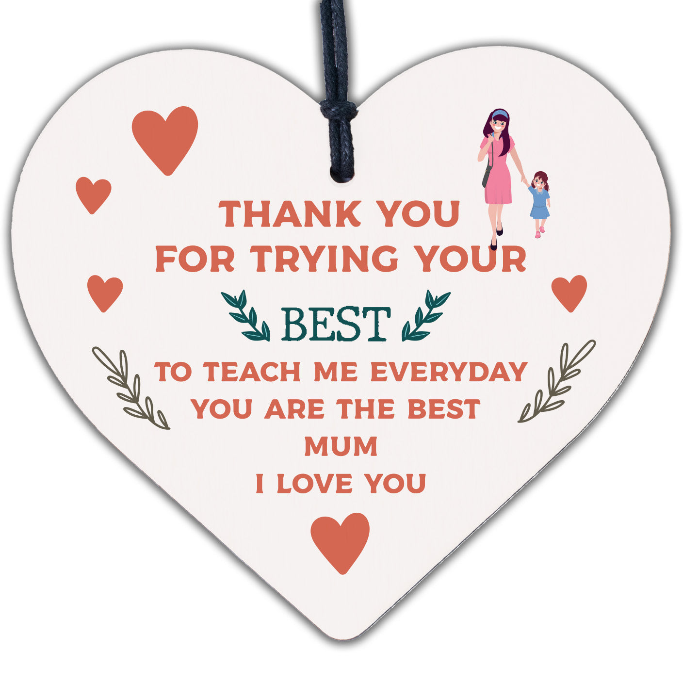 Thank You Gift For Mum Wood Heart Home School Teacher Gift From Daughter Son