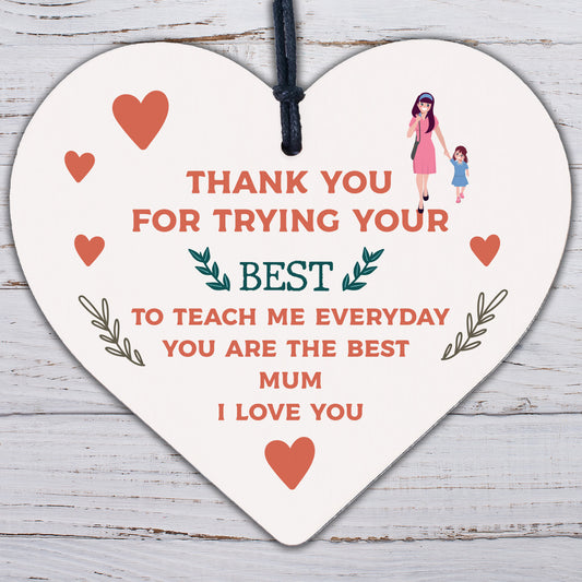 Thank You Gift For Mum Wood Heart Home School Teacher Gift From Daughter Son