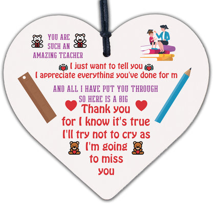 Thank You Teacher Gift Heart Leaving School Nursery Teaching Assistant Present