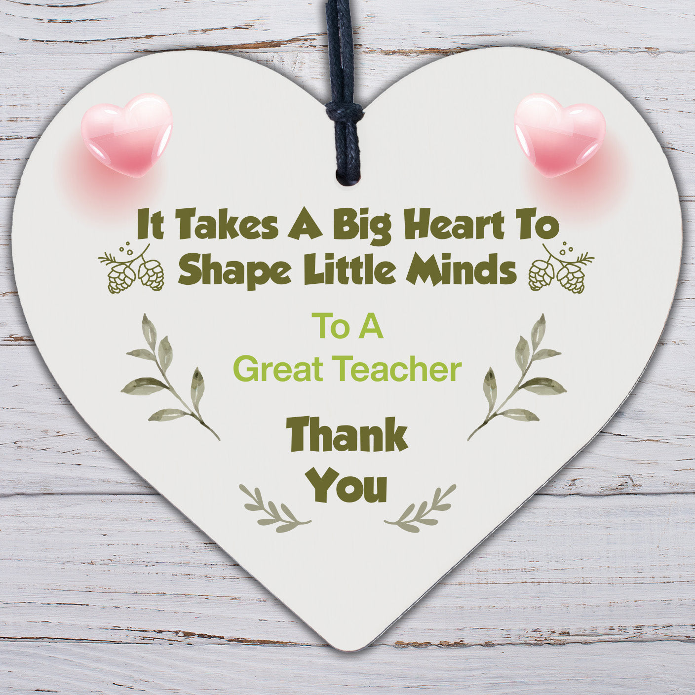 Great Teacher Big Heart Wooden Hanging Heart Thank You Gift Teachers Plaque Sign