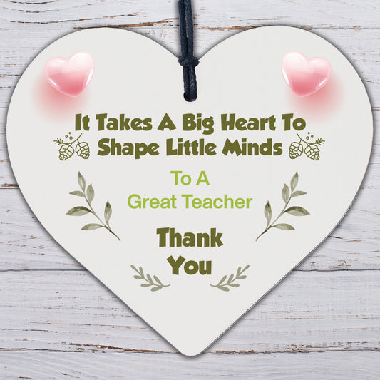 Great Teacher Big Heart Wooden Hanging Heart Thank You Gift Teachers Plaque Sign